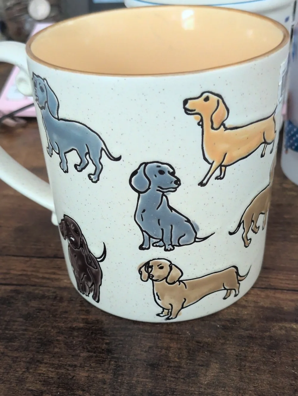 Dog Pattern Ceramic Mug - Beige & Multicolor Dachshund Design New